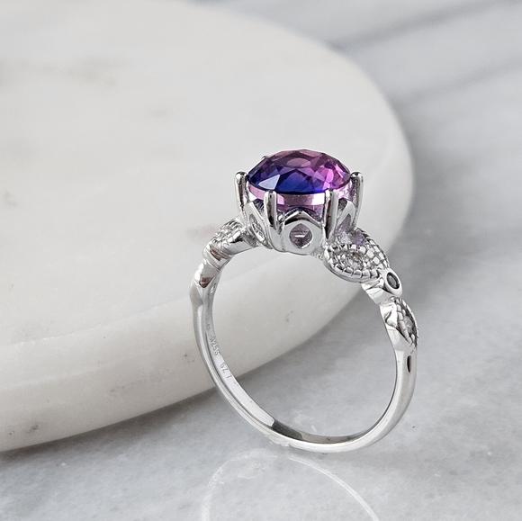 Pink & Purple Round Gemstone Ring, real 925 Sterling Silver Charmed Aroma - Picture 3 of 5